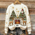 Women's Retro Christmas  Pattern Casual Crew Neck Sweatshirt