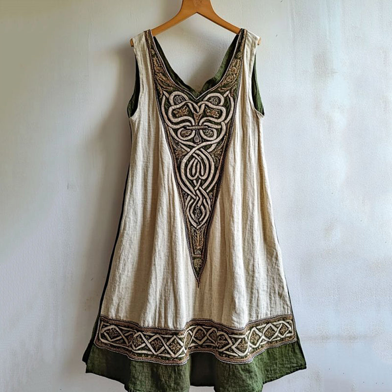Vintage Viking Totem Linen Tank Dress artswardrobe