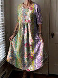 Women's Vintage Floral Art Print Pocket Cotton Dress