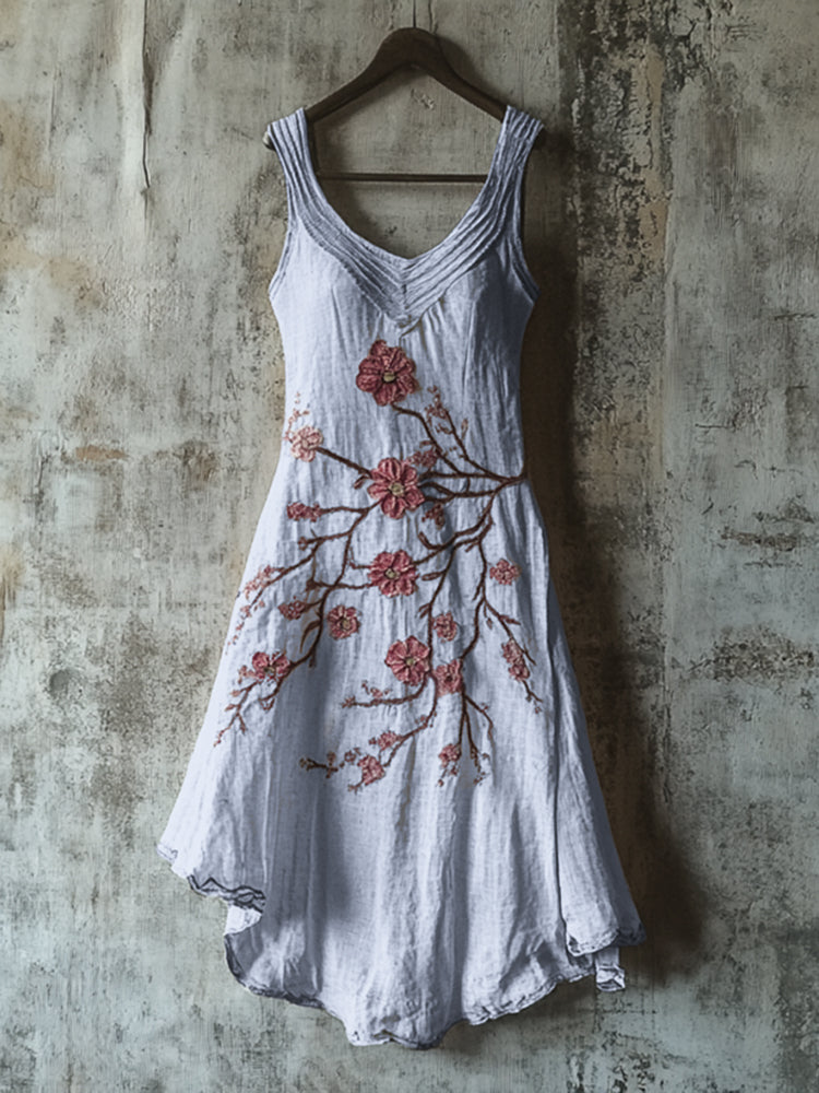 Vintage Celtic Knot With Cherry Blossoms Pattern Linen Tank Dress artswardrobe