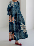 Comstylish Vintage Floral Pattern Linen Blend Maxi Dress