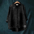 Comstylish Japanese Traditional Sashiko Art Ruffle Trim Linen Blouse