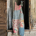 Comstylish Retro Contrast Floral Bohemian Loose Casual Jumpsuit