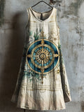 Vintage Navigation Floral Art Linen Dress artswardrobe