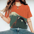 Abstract Creative Cute Cat Sleeping Next To Mount Fuji Painting Art T-Shirt elevenforest