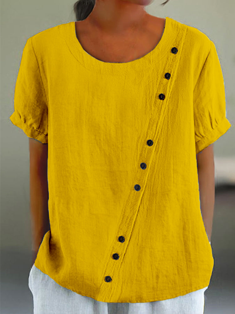 Comstylish Solid Color Button Linen Blend Cozy Tunic