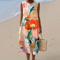 Women's Vintage Floral Print Sleeveless Casual Cotton Dress artswardrobe