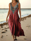 Women's Floral Embellished Pattern Art Print Pocket Cotton Dresses