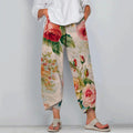Comstylish Vintage Floral Art Pattern Cropped Casual Pants