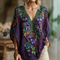 Women's Pansy Hand Embroidered Sequined Short Sleeve T-shirt artswardrobe