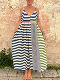 Contrast Color Striped Linen Blend Dress artswardrobe