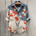 Comstylish Japanese Art Sakura Print Casual Shirt