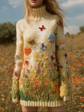 Comstylish Secret Garden Retro High Neck Knit Sweater Dress