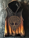 Men's Celtic Tree Of Life Gradient Dyed Hooded Linen Vest artswardrobe