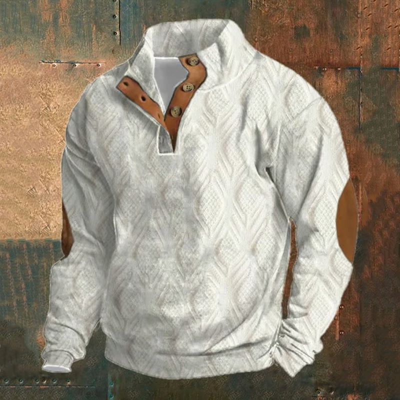 Men's Vintage Western Henley Stand Collar Casual Sweatshirt elevenforest