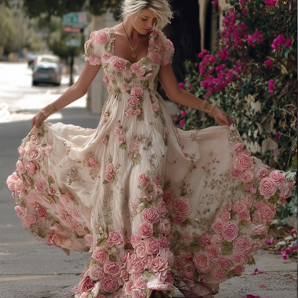 Women's Vintage Romantic Floral Short-sleeved Dress