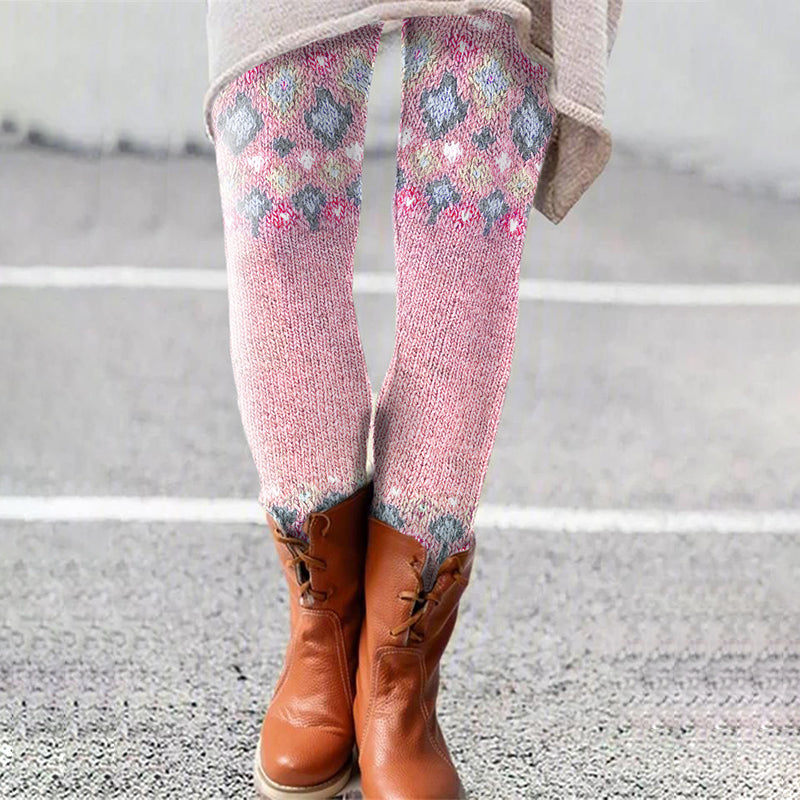 Contrast Diamond Knit Pattern Printed Leggings elevenforest