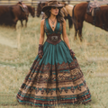 Women's Vintage Western Geometric Print V-neck Sleeveless Maxi Dress artswardrobe