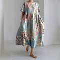 Squares Patchwork and Ditsy Floral Print Loose Midi Dress artswardrobe