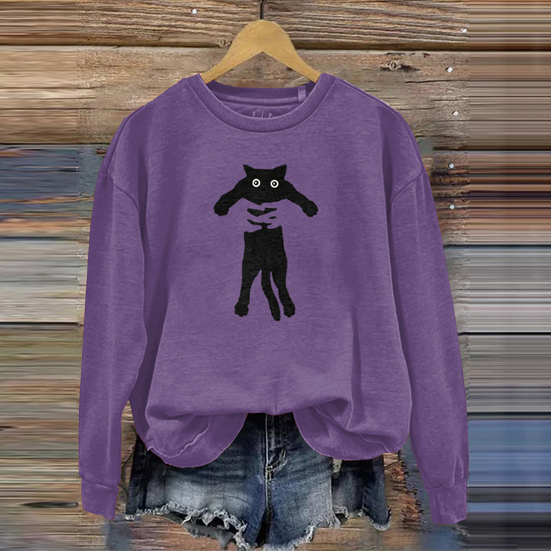 Comstylish Women's Hugging Black Cat Abstract Art Painting Sweatshirt