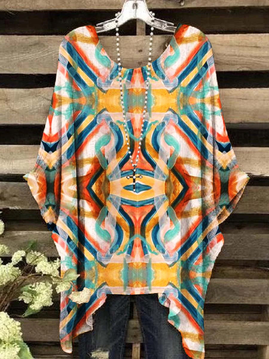 Women's Vintage Ethnic Style Geometric Pattern Round Neck Top