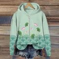 Comstylish Japanese Art Lotus Print Zip Hoodie