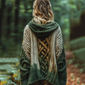 Women's Irish Celtic Knot Gradient Color Cozy Knit Hooded Cardigan elevenforest