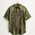 Men's Viking Life Of Tree Celtic Knot Embroidery Art Linen Shirts artswardrobe