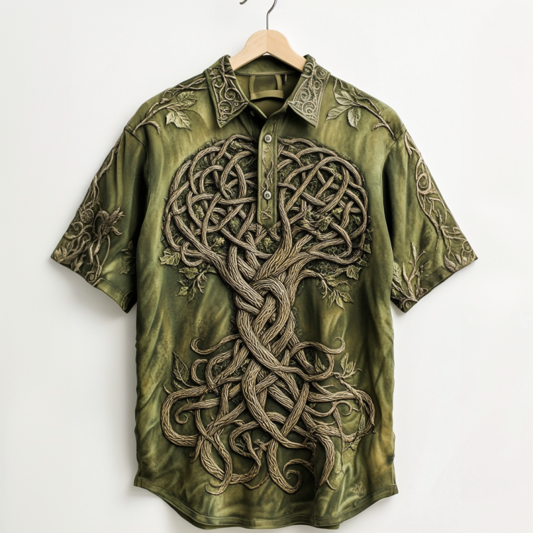 Men's Viking Life Of Tree Celtic Knot Embroidery Art Linen Shirts artswardrobe