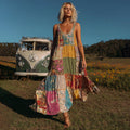 Countryside Style Collection Classy Patchwork Floral Pattern Art Linen Suspender Dress artswardrobe