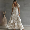 Comstylish Women's Vintage Boho Floral Art Short-sleeved Maxi Dress