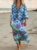 Women's Floral Print Art Print Pocket Cotton Dress