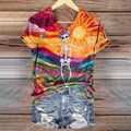 Women's Colorful Dancing Skull Print V-Neck Casual T-Shirt