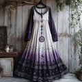 Women's Retro Tribal Star And Moon Gradient Design Long Dress artswardrobe