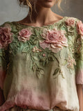 Vintage Pink Roses Vines Gradient Linen Tunic artswardrobe