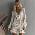 Comstylish Women's Vintage Boho Floral Linen Art Midi Dress
