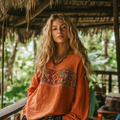 Comstylish Retro Bohemian Art Embroidery Print Cotton And Linen Blend Loose Blouse