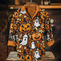 Men's Halloween Ghost Pumpkin Spider Web Vintage Long-sleeved Shirt With Rose Embroidery artswardrobe