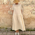Vintage Plaid Linen Blend Vacation Dress