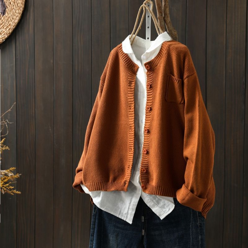 Vintage Solid Long Sleeve Sweater Cardigan elevenforest