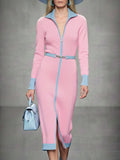 Stylish And Comfortable Pink Knitted Midi Dress