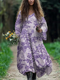 Classy Purple Floral Lace Flowy Linen Maxi Dress artswardrobe
