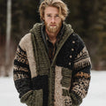 Men's Vintage Geometric Block Art Jacquard Thick Warm Hooded Sweater Cardigan elevenforest