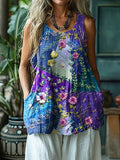 Women's Alzheimer's Purple Floral Print Linen Tank Top artswardrobe