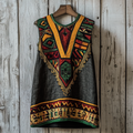 Men's African Ethnic Geometric Juneteenth Art Linen Vest artswardrobe