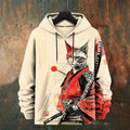 Men's Samurai Cat Japanese Art Graphics Print Casual Hoodie elevenforest