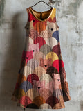 Colorful Cats Patchwork Fiber Art Linen Tank Dress elevenforest