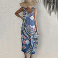 Comstylish Japanese Art Geometric Print Sleeveless Casual Midi Dress
