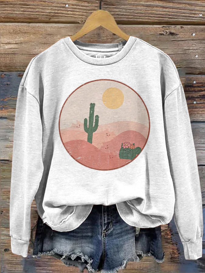 Comstylish Women's Cute Cat Cactus Print Sweatshirt