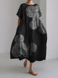 Comstylish Sea Waves Ripples Japanese Lino Art Linen Blend Maxi Dress